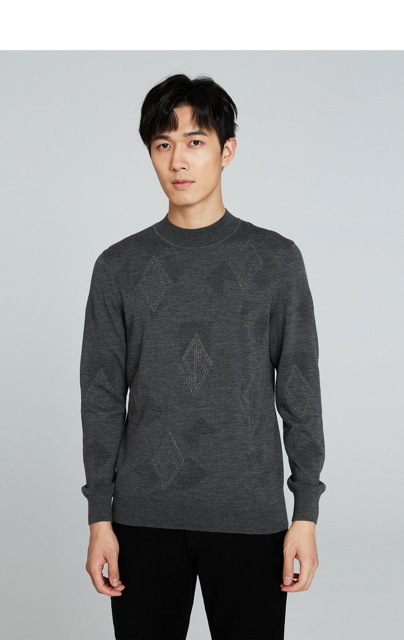 下-利郎半高领羊毛衫男时尚提花秋冬保暖商务毛衣 深灰(20qms0383s)