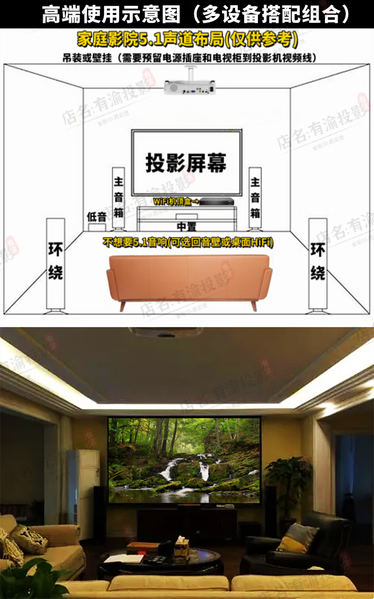 爱普生(epson) 投影仪99w955w高清1080p家用办公无线wifi智能3d短焦机