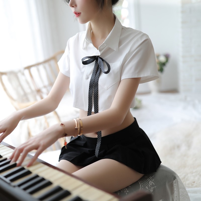 媚の火女式性感睡衣衬衫超短裙套装学生甜美可爱睡裙日系内衣诱惑白色