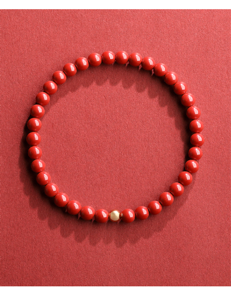 众玉轩朱砂手串金珠复古极细中国风送妈妈女友朋友礼物晶体砂珍珠8mm