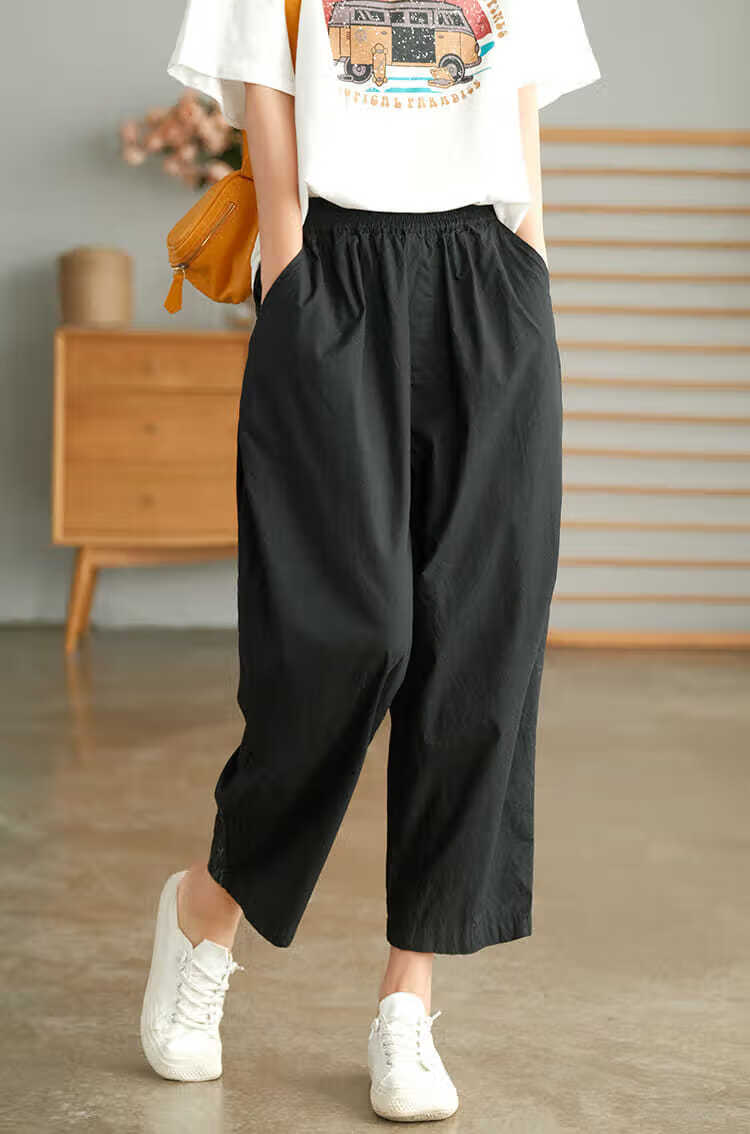 ahka春夏季哈伦裤九分萝卜裤女夏宽松休闲女裤薄款高腰黄色m建议115斤