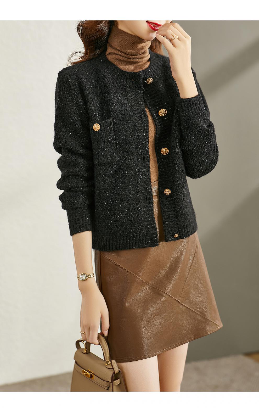 梵希蔓圆领毛衣外套开衫女2021年新款设计感小众短款慵懒风针织衫 f