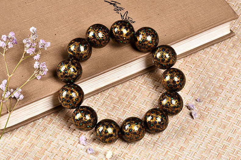 鲤梨 大漆手串 15mm多宝女士手链佛珠念珠镶嵌欧珀首饰非遗漆器古风