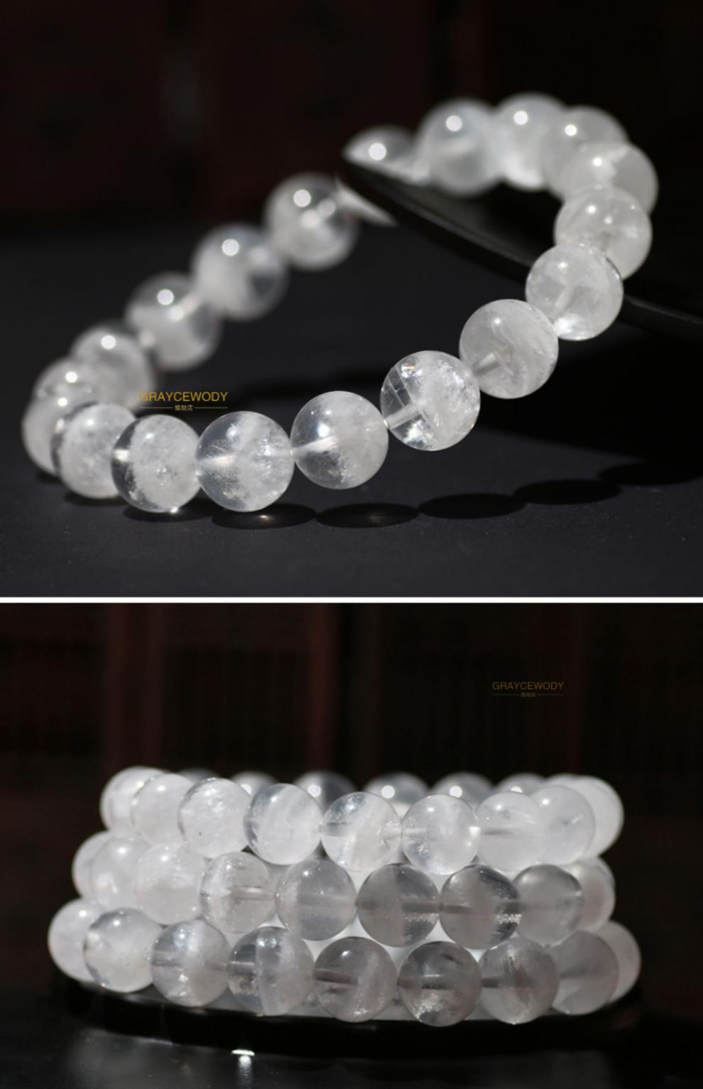 gey天然巴西白幽灵手链男女金字塔白雪山幽灵手串千层幽灵白水晶首饰