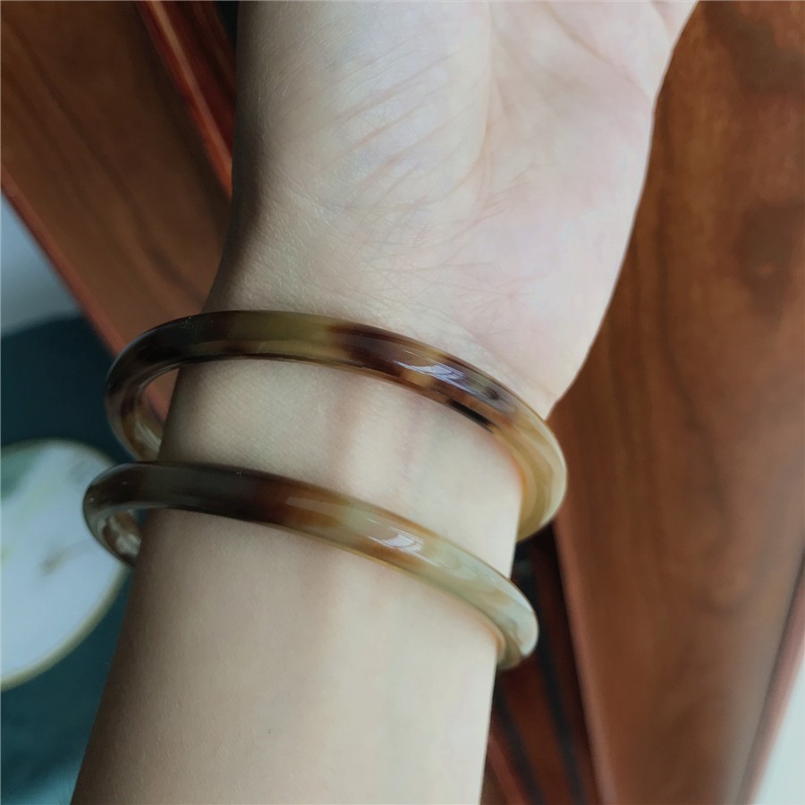 珠缘景翠手工打磨黄牛角手镯圆条牛角镯子古朴文艺手镯饰品内径60mm