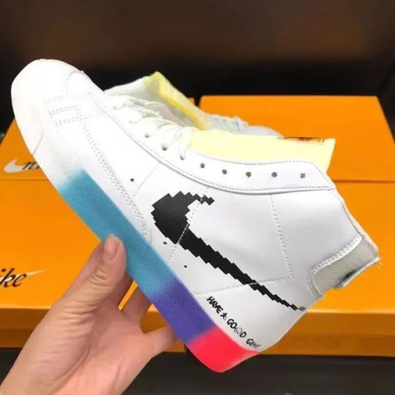 aj低帮男开拓者板鞋高帮运动小白鞋潮 电玩像素 高帮 36【图片 价格