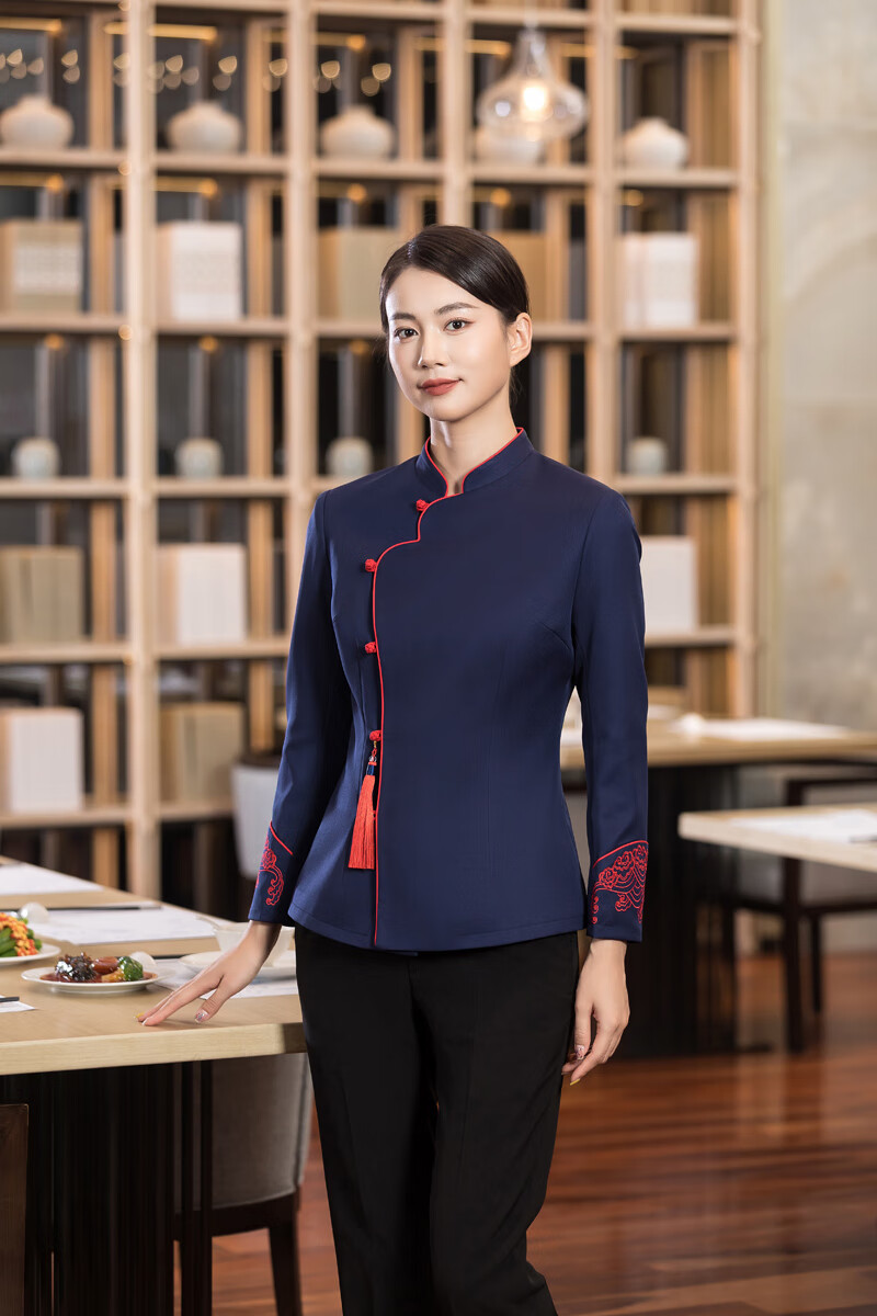 佰姗 高端中式服务员长袖工作服中餐馆星级酒店饭店茶楼餐饮服务员