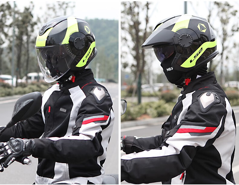 ls2半盔摩托车头盔帽檐四分之三双镜片电动春夏防雾男女墨镜570高端