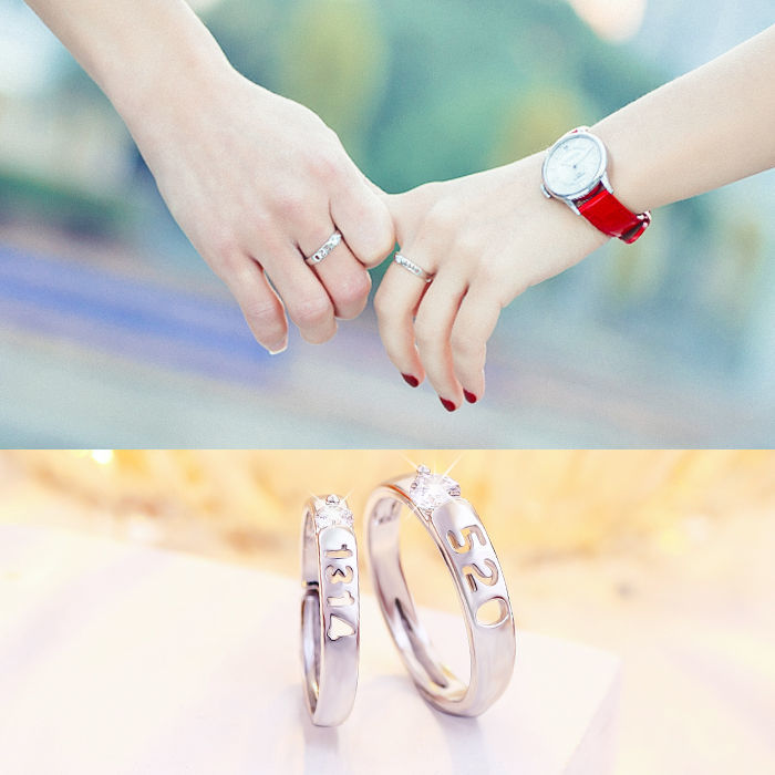 曲壳(quke) 情侣戒指一对学生男女开口戒指抖音指环韩版闺蜜结婚对戒