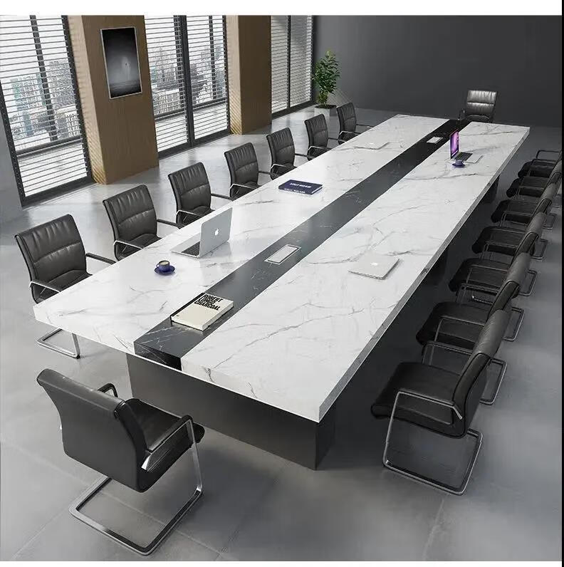 仿大理石大型会议桌长桌简约现代办公家具会议室培训开会桌椅组合5015