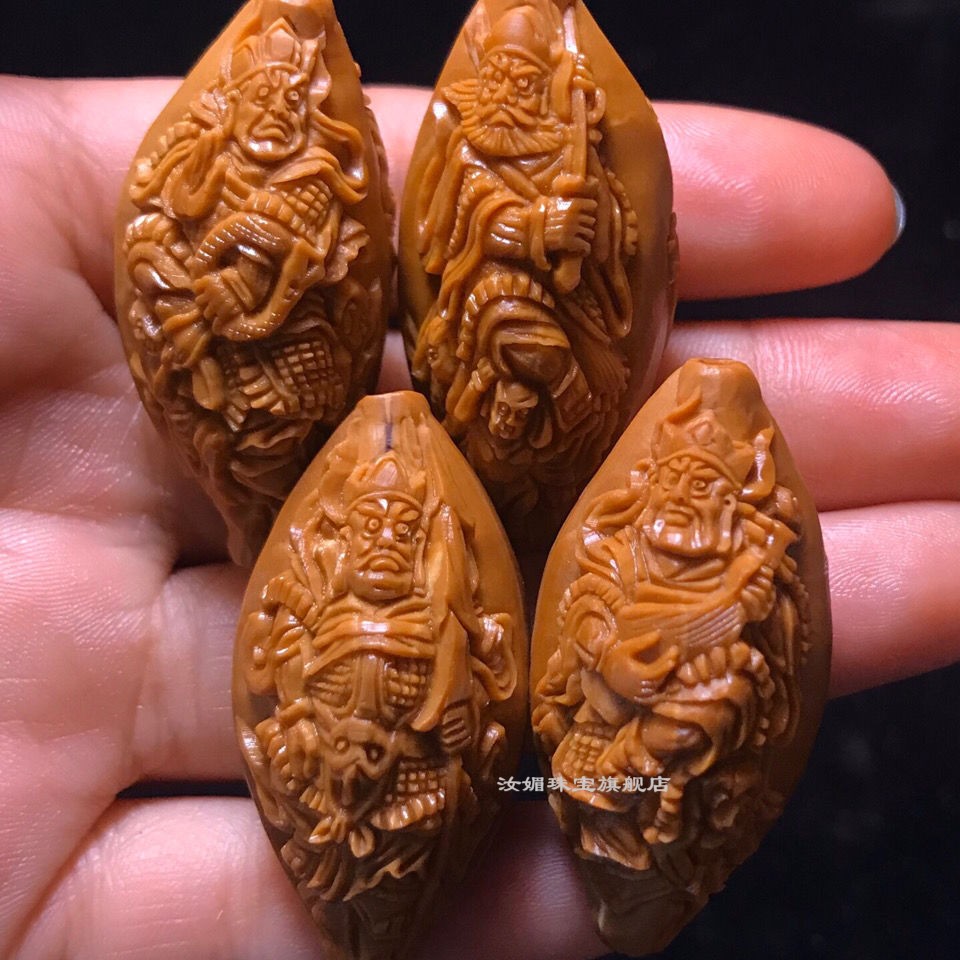 汝媚 橄榄核雕刻四大天王手串手串工艺品 2.0*4.