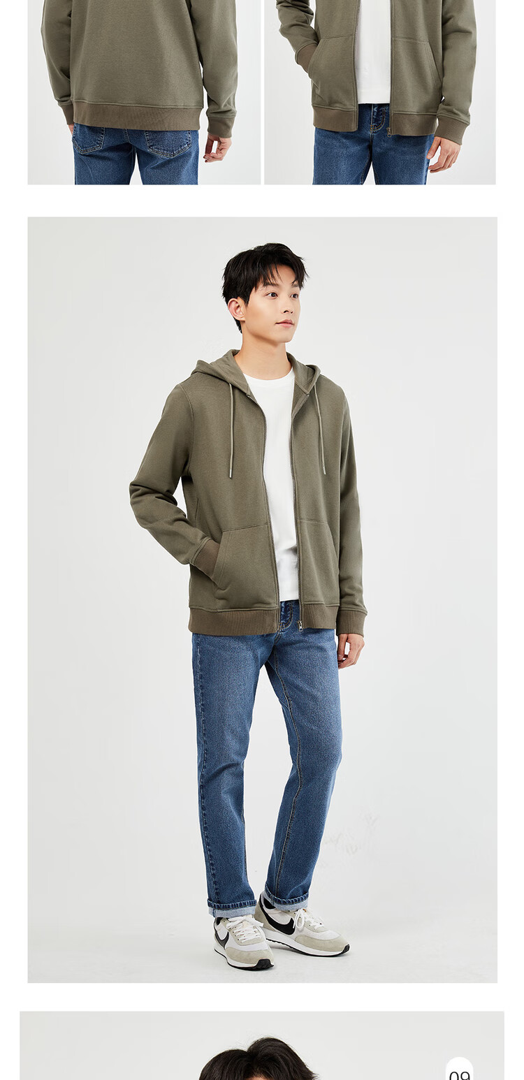 Giordano Casual Jacket for Men, Zip-Up Sports Coat, Pure Cotton Kangaroo Pocket Hooded Sweatshirt, Cardigan for Men, 13074890 15