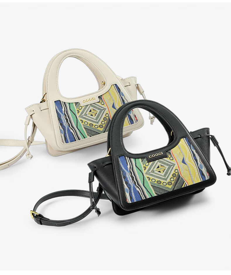 coogi包包女2022秋季百搭印花单肩斜挎包时尚手提经典苦瓜纹 米白色