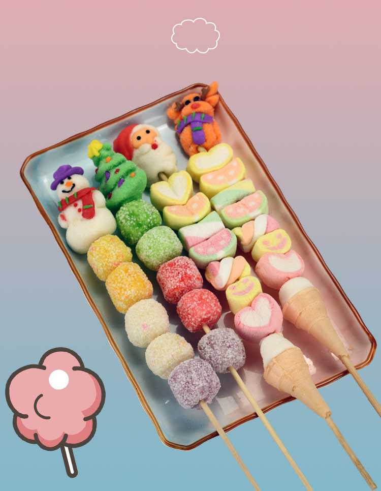 年货精选动物卡通棉花糖散装造型商用批网红可爱猫爪创意软糖串糖葫芦