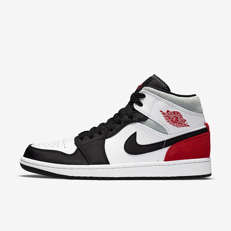 耐克nike air jordan 1 mid aj1中帮黑白红脚趾男子运动休闲篮球鞋