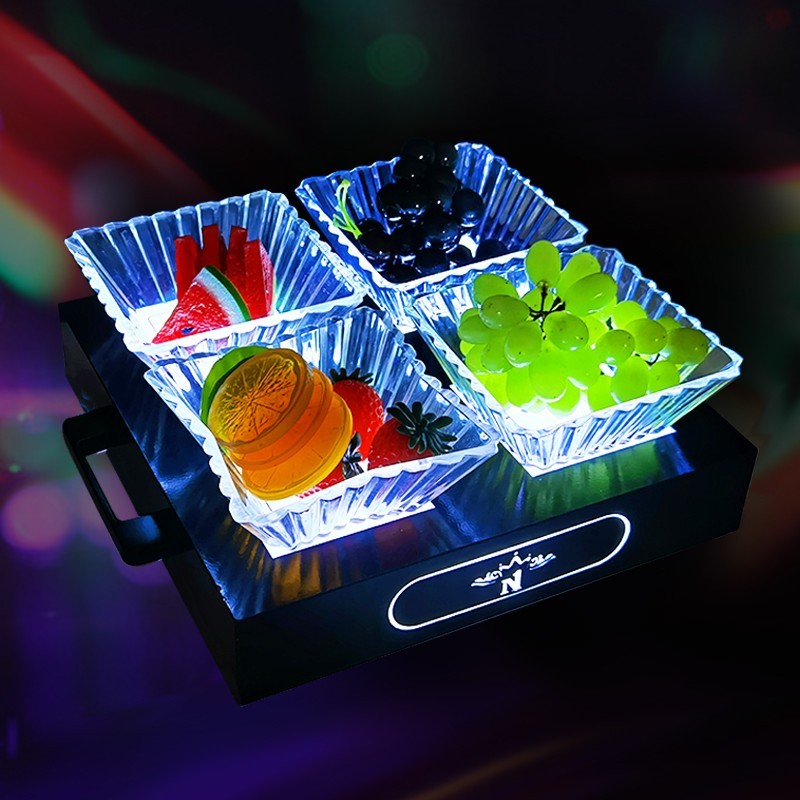led发光果盘酒吧ktv不锈钢蛋型果盘双层四格六格点心水果零食果盘铁艺