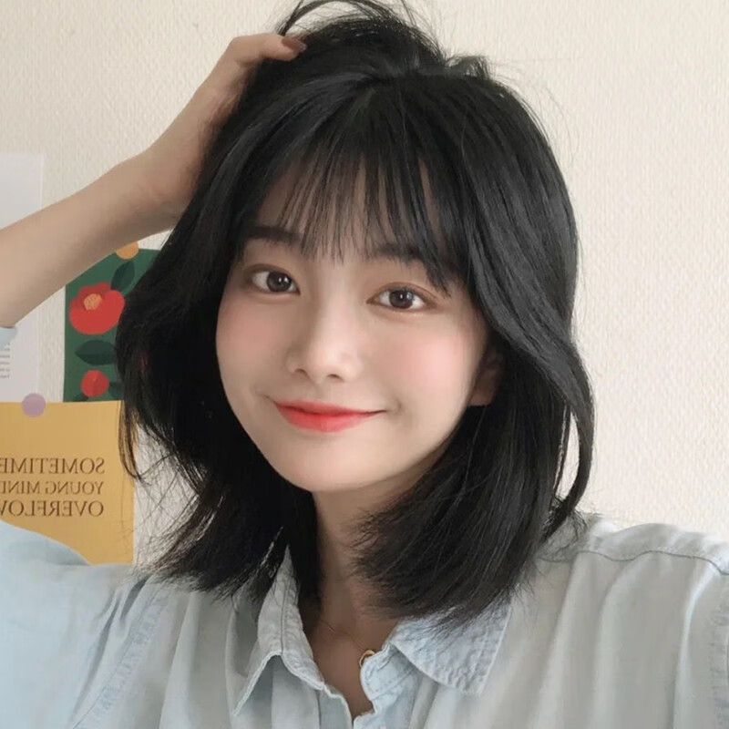 假发女长发自然全头套式圆脸齐肩锁骨发初恋少女黑色假发套自然黑发网