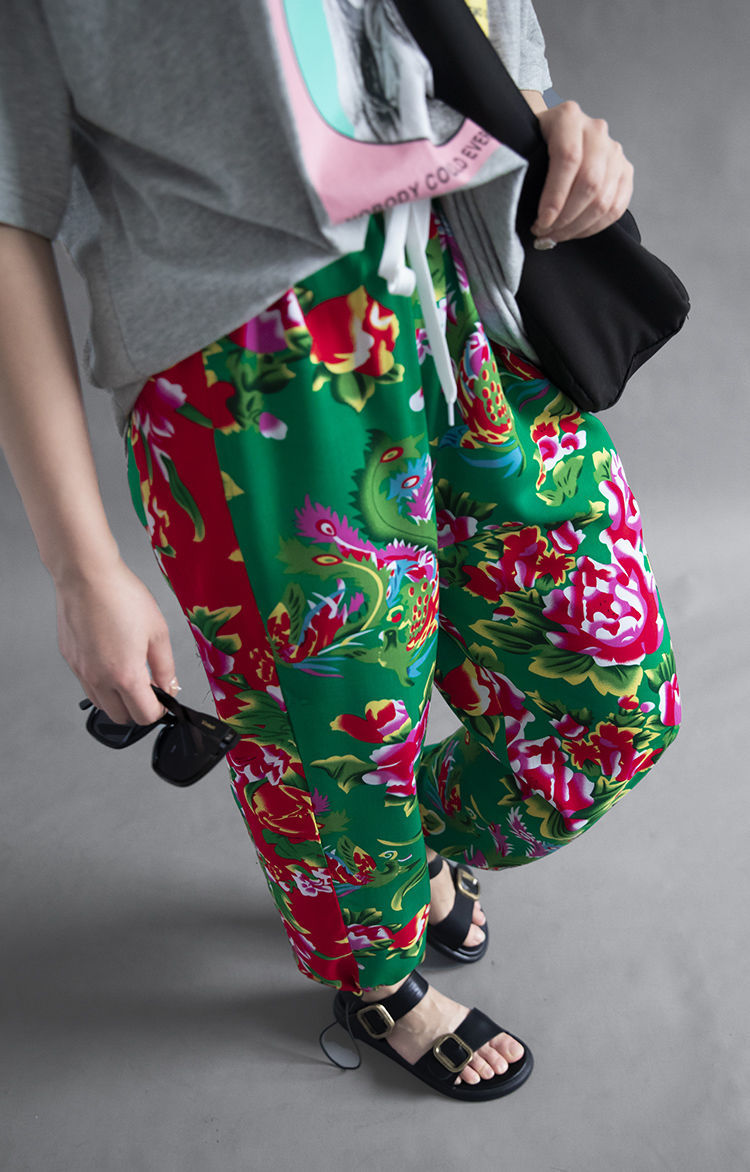 东北网红大花裤子女 炸街嘻哈束脚裤 宽松原宿风潮流哈伦裤灯笼裤