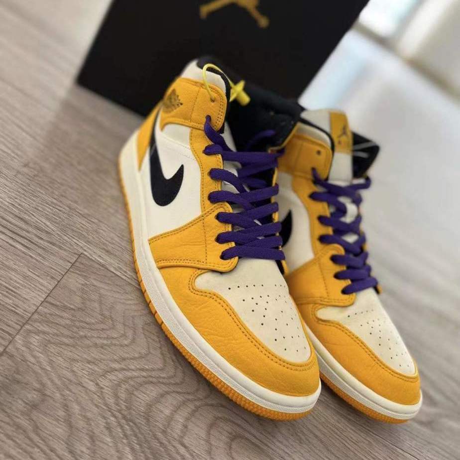 air乔1mid湖人紫黄男女同款休闲运动中帮篮球鞋852542700紫黄头层皮高