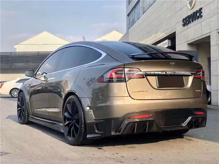 适用特斯拉modelx改装小包围碳纤维前唇侧裙后唇尾翼风刀后扰流板