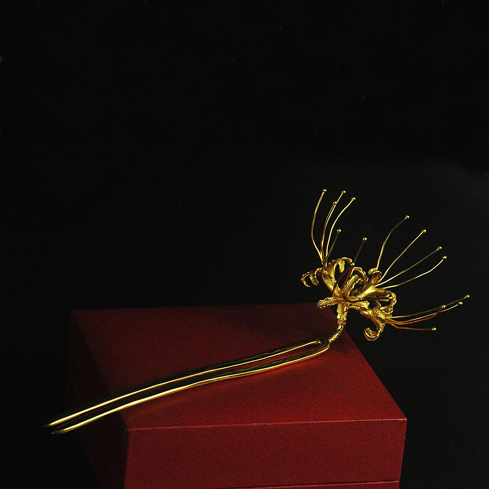 s925银彼岸花发簪曼珠沙华簪子古装头饰发饰汉服配饰钗子金色彼岸花