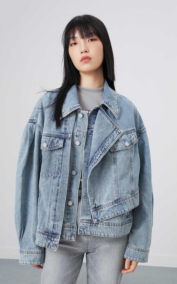 only2021冬季新款宽松直筒休闲假两件休闲牛仔外套女121454019j32210