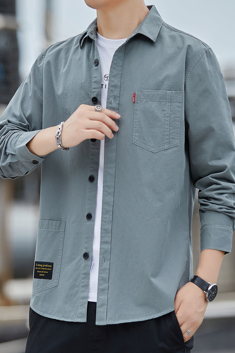 高档男装免烫大码长袖工装衬衣男士衬衫休闲上衣男春秋款外套高质量
