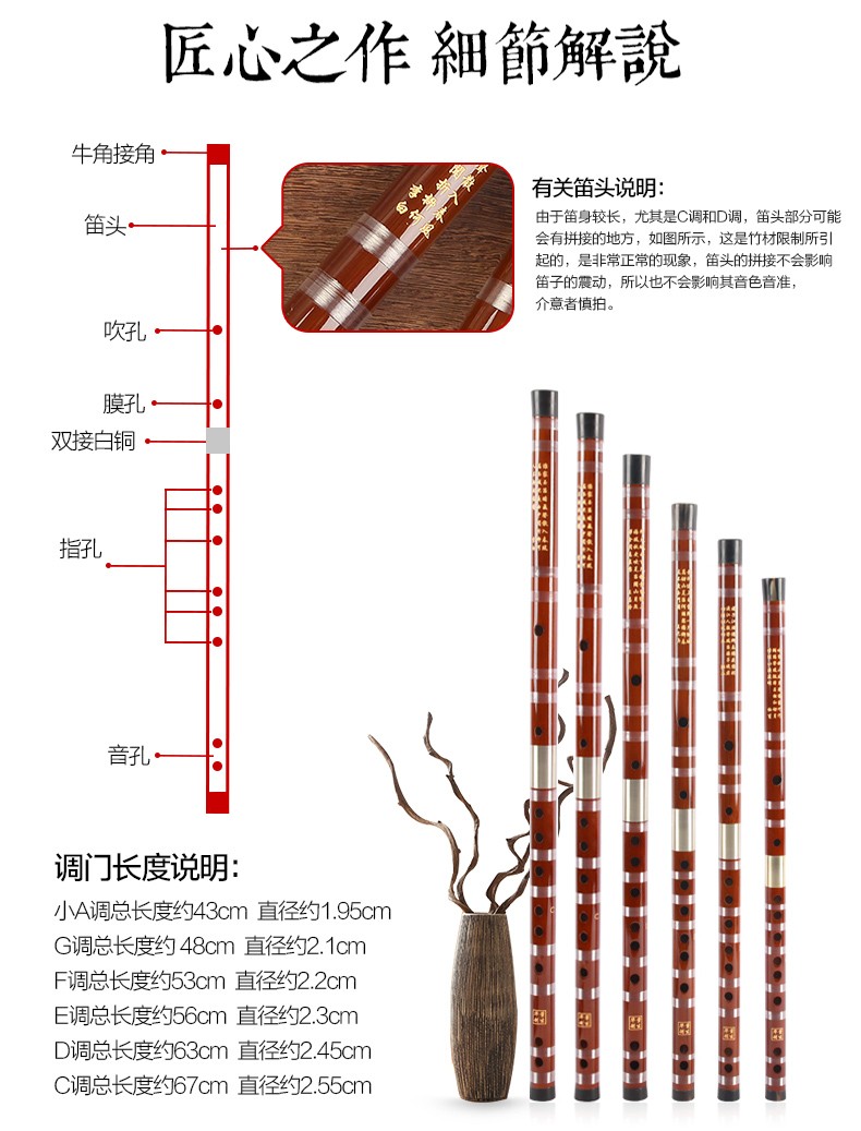 董生华笛子竹笛初学成人零基础入门学生f调儿童g调笛十大品牌乐器c调