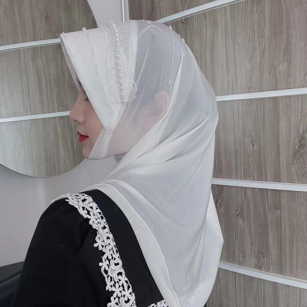 lucaly回族女人的套头纱巾丝带纱帽穆丝林套头款女士盖头包头帽子黑色