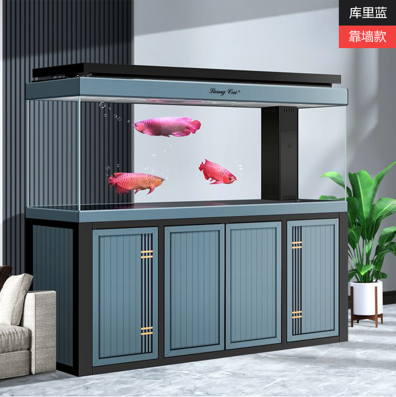 lianca生态底滤雅致直角溢流龙鱼缸中式客厅中大型超白玻璃水族箱四角