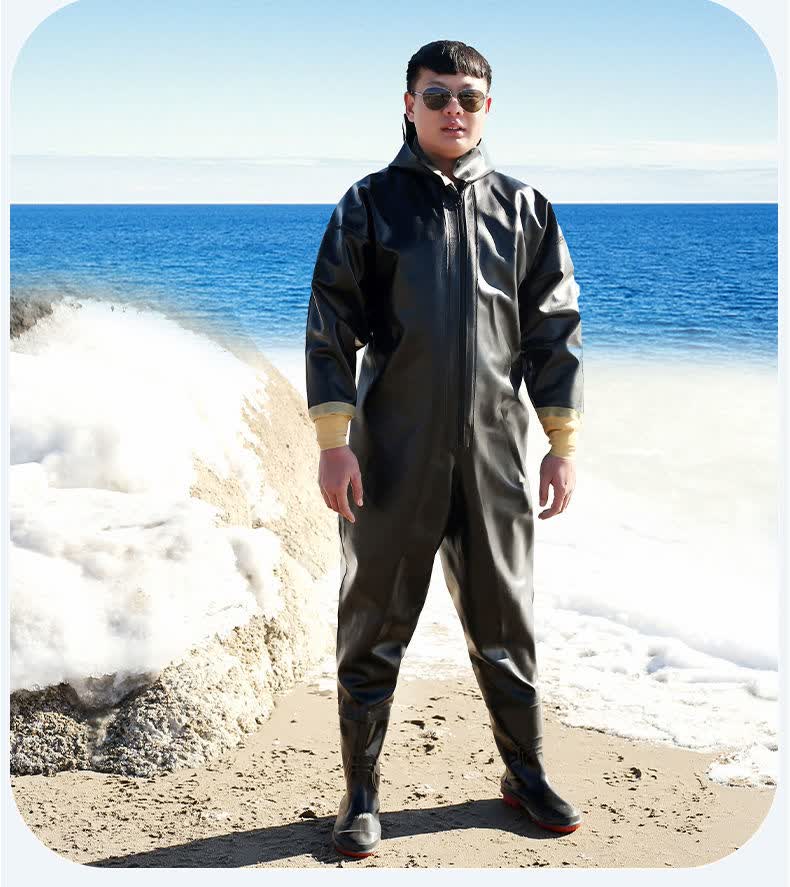 雨衣雨裤连体皮叉衩挖藕下水衣120丝袖口红仿橡胶全身36牛津底标准码