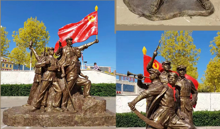 青鸟飞鱼轻奢高端大型狼牙山五壮士玻璃钢雕塑群雕革命人物仿铜雕像