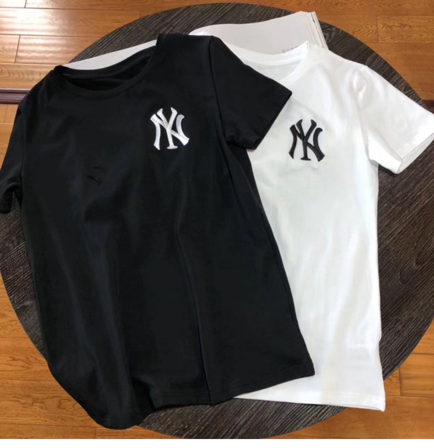 短袖春夏新款网红情侣装上衣t恤男女黑色刺绣ny短袖xl140斤到160合身