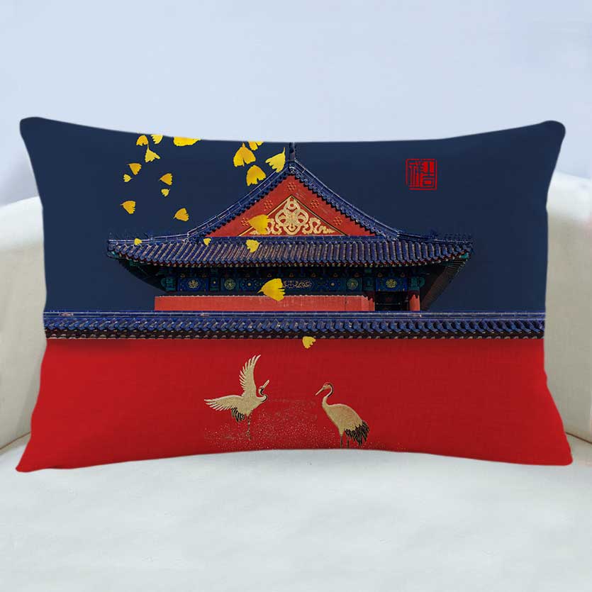 万燊中国风复古唯美故宫红墙宫廷高档抱枕双面图案定制靠背垫枕头坐垫