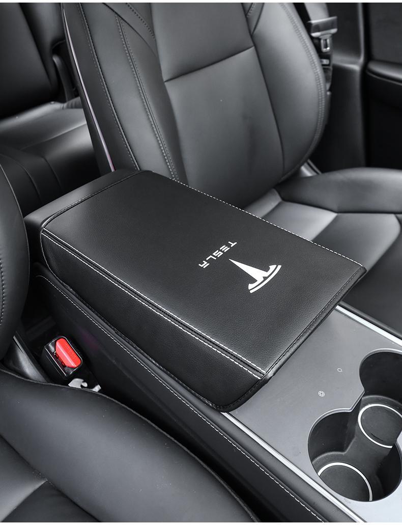 适用于特斯拉modely扶手箱套model3中央翻毛皮扶手箱保护套内饰改装