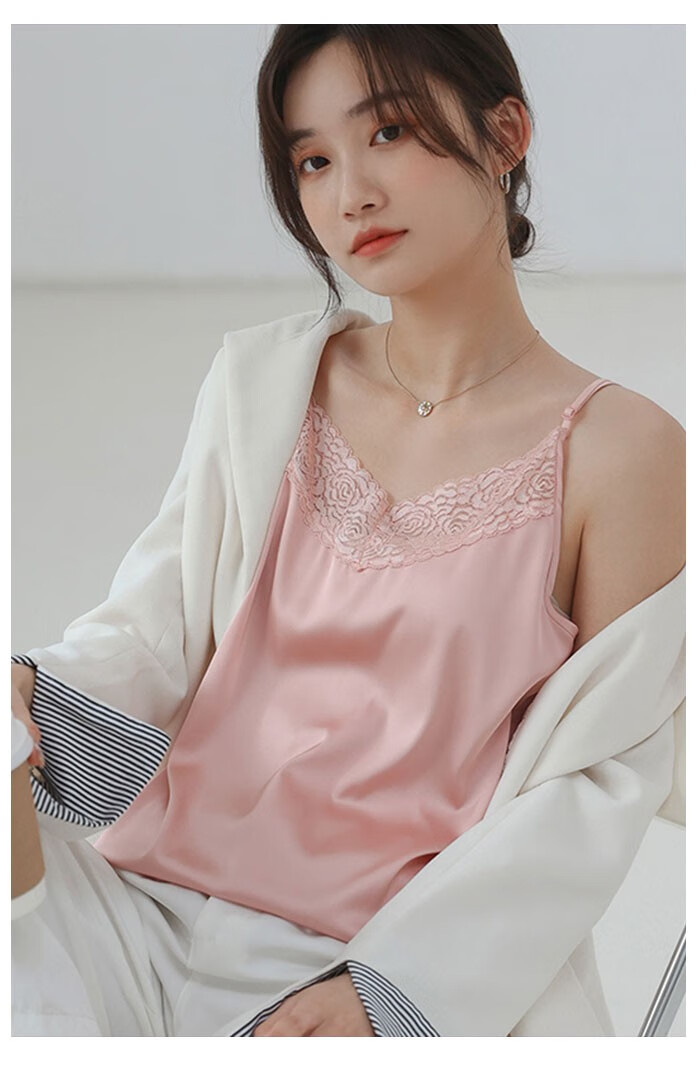芬腾夏季新款仿丝蕾丝吊带背心女v领内搭修身打底外穿性感上衣女21005