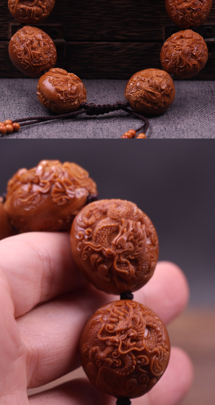 艾美福双面浮雕九龙观音橄榄核手串苏工纯手工雕刻橄榄胡文玩
