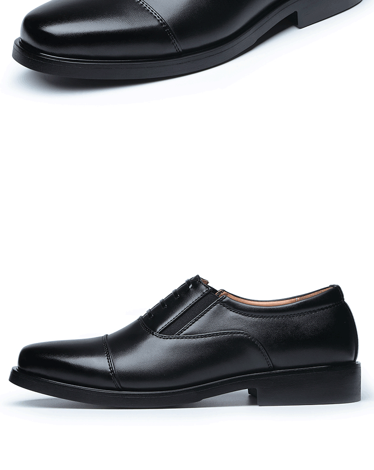 蜻蜓牌商务正装男鞋三接头套脚皮鞋三尖头校尉皮鞋教官鞋保安鞋工作