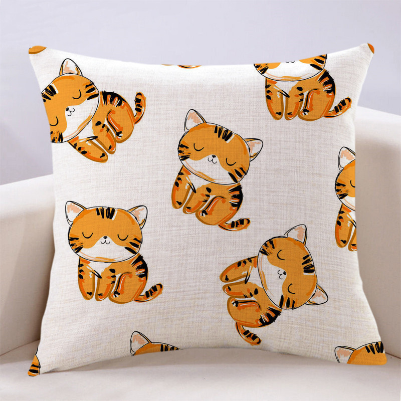 万燊可爱卡通猫咪抱枕靠垫棉麻创意车载靠背办公午睡小猫沙发枕头含芯