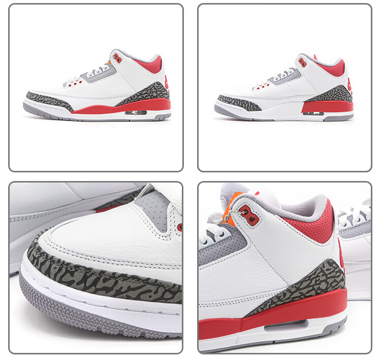 耐克(nike)air jordan 3 retro aj3乔3 白红 火焰红 复古篮球鞋 dn