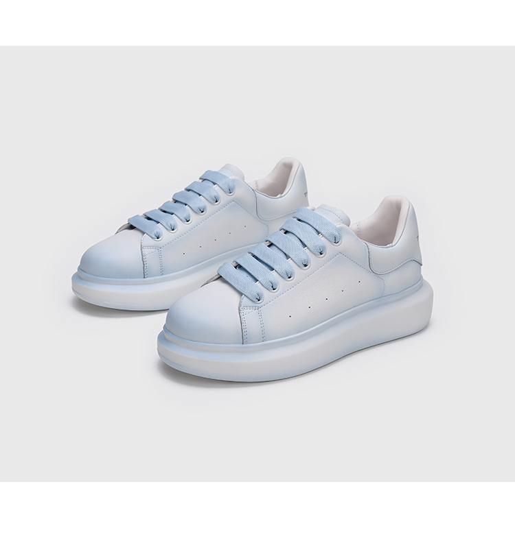 m60小白鞋女2022春季新款女鞋真皮厚底内增高运动休闲板鞋 蓝色 35【