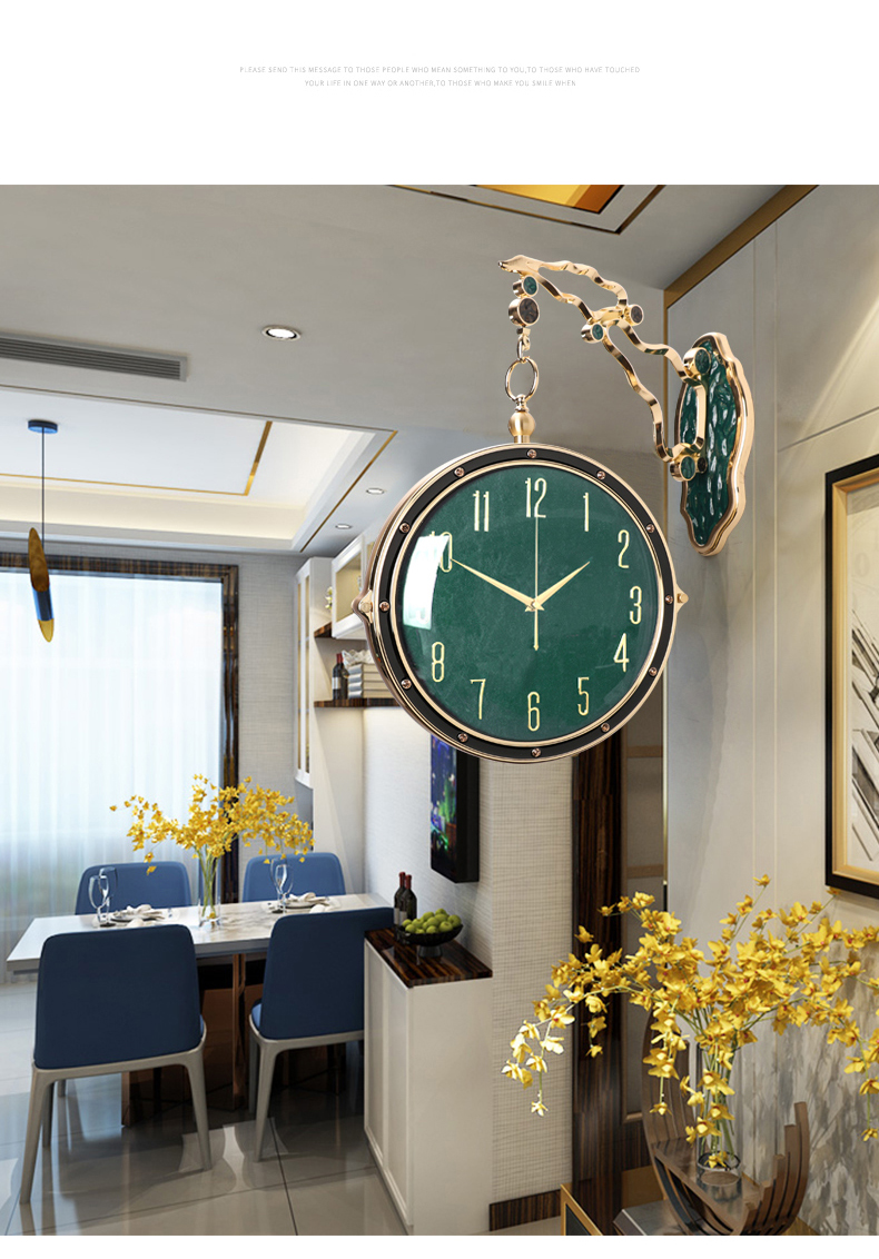 轻奢欧式双面挂钟钟表客厅时尚个性石英家用现代挂墙时钟挂表吊钟简约