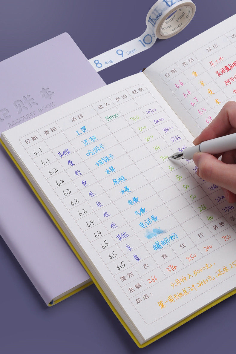a5记账本手帐明细账活页2022年家庭理财笔记本现金日记帐本2本绿香芋