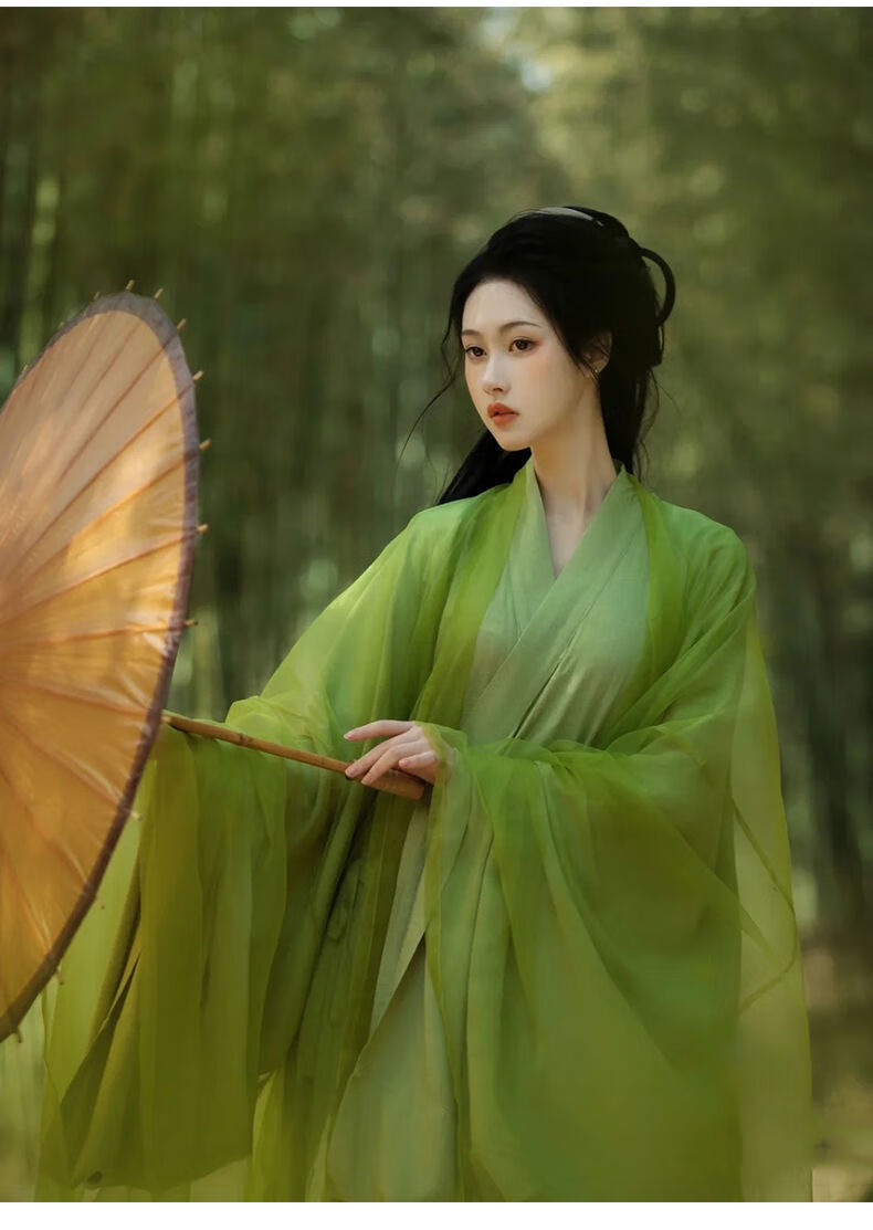 季欢 汉服女古风超仙飘逸魏晋风绿色直裾大袖中国风晋制交领广袖流仙
