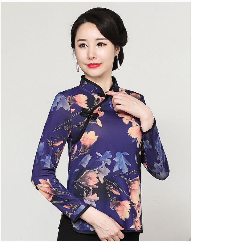 2021新款妈妈秋装短款风旗袍上衣中老年女洋气长袖打底衫sn6839花色一