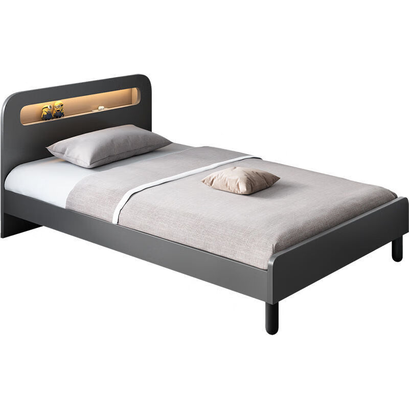 2用led灯床头储物北欧出租公寓床床 深灰色单人床【带床头灯】 1200mm