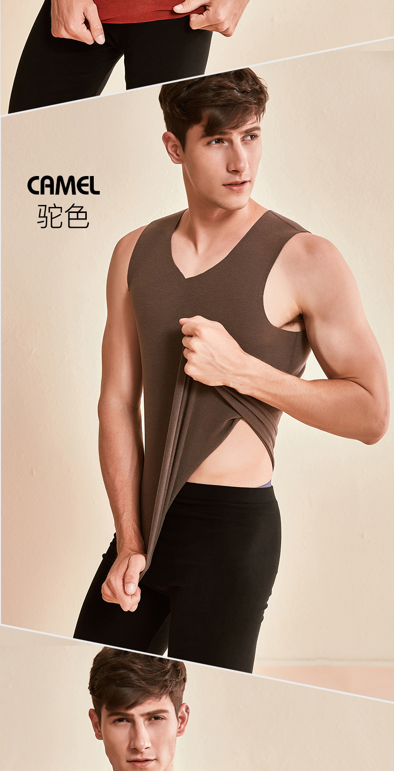 意芬官方无痕保暖背心男士内衣加绒加厚秋冬季加大码打底上衣单件中兰