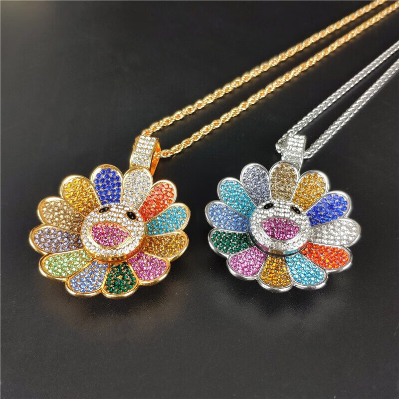村上隆太阳花项链 多彩笑脸太阳花葵花向日葵七彩造型可转动项链sn