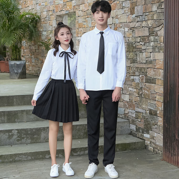 衬衫外套朗诵合唱韩版毕业校服sn2392女长袖衬衫黑中送丝带l105115斤