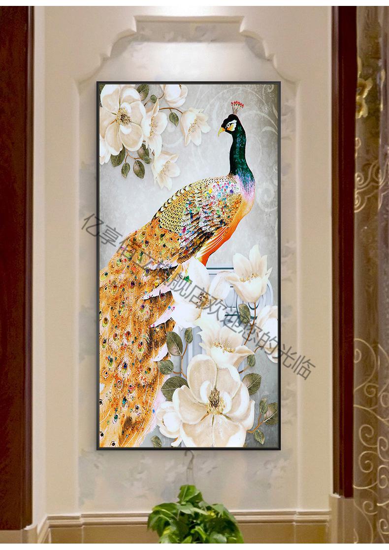轻奢高端玄关装饰画别墅入户门厅壁画北欧轻奢晶瓷画入户玄关装饰画竖